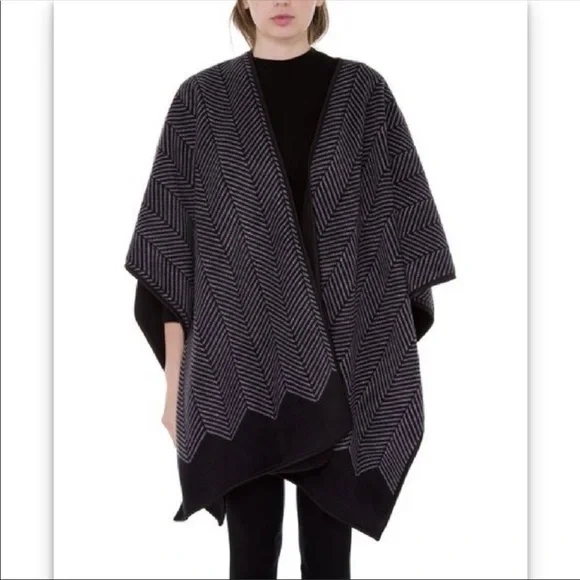Ike Behar Reversible Gray & Black Poncho Ruana - Picture 6 of 6